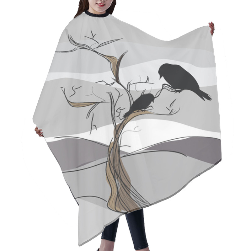 Personality  Illustration Of Two Ravens Sitting On Tree With Winter Landscape Hair Cutting Cape