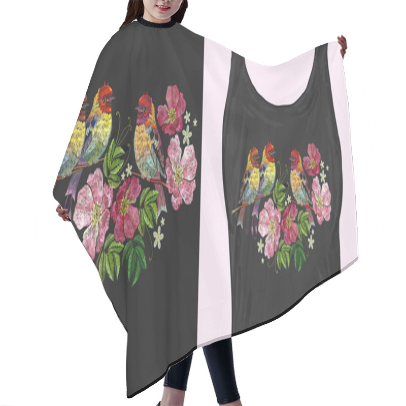 Personality  Embroidery Birds And Wild Roses. Trendy Apparel Design Hair Cutting Cape