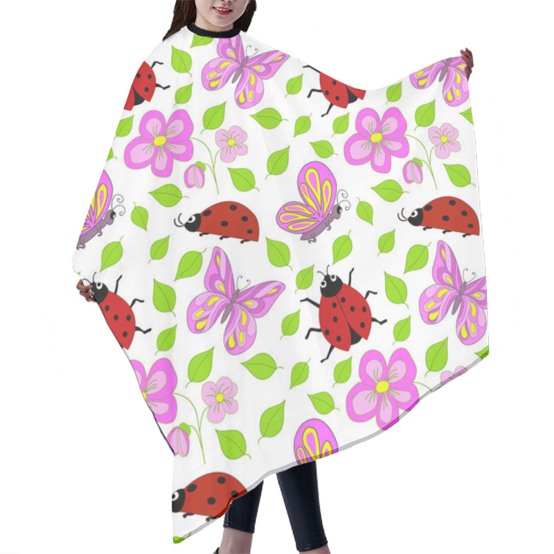 Personality  Floral Pattern With  Butterflies And Ladybugs Hair Cutting Cape