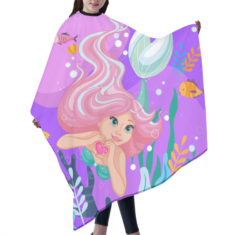 Personality  Beautiful Mermaid. Cute Mermaid With A Heart. Pink Hair Hair Cutting Cape