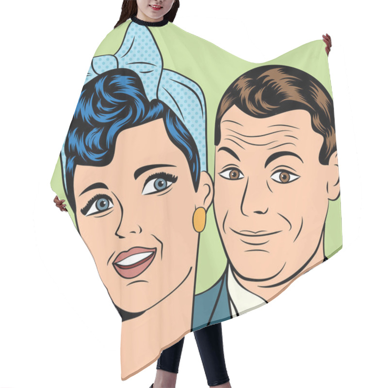 Personality  Man And Woman Love Couple In Pop Art Comic Style Hair Cutting Cape