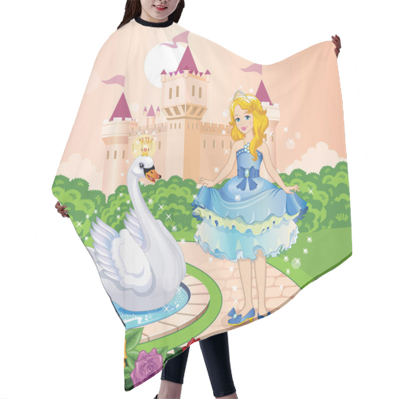 Personality  Beautiful Princess And Swan In The Garden. Wonderland. Children's Illustration. Hair Cutting Cape