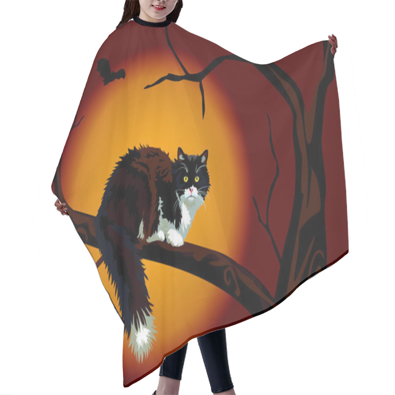 Personality  Black Cat On Dead Branch On Halloween Night Hair Cutting Cape