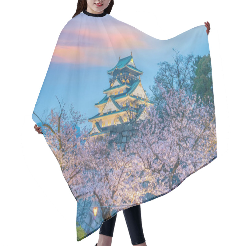 Personality  Osaka Castle With Full Bloom Of Sakura In Japan At Sunset Hair Cutting Cape