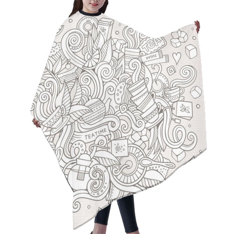 Personality  Tea Hand Lettering And Doodles Elements Background Hair Cutting Cape