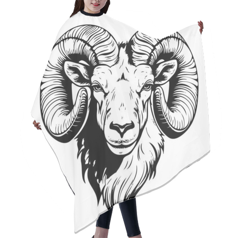 Personality  Mountain Ram Face Hand Drawn Sketch Vector Hair Cutting Cape