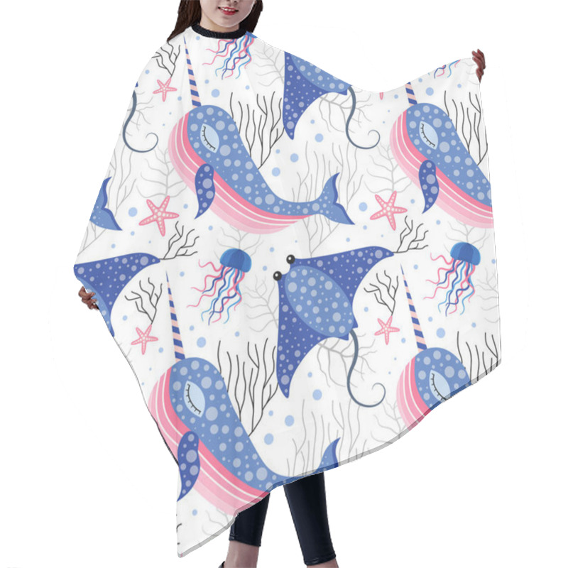 Personality  Cute Marine Pattern With Narwhal And Stingray Hair Cutting Cape