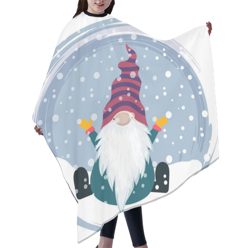 Personality  Christmas Card With Gnome. Scandinavian Christmas. Flat Design Hair Cutting Cape