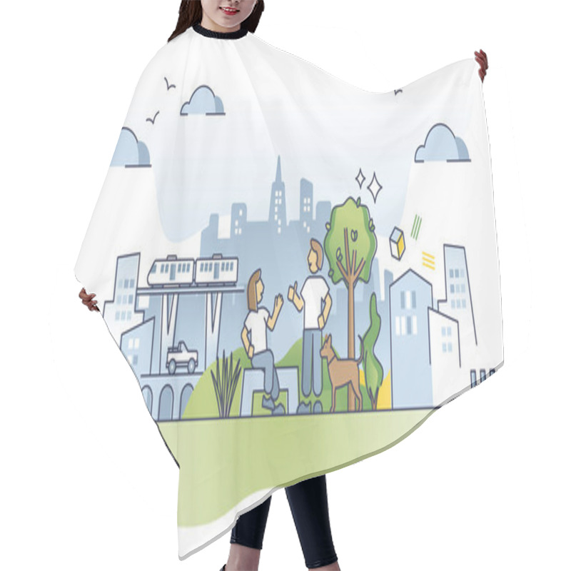 Personality  Urban Ecology And Human Relationship With Nature In City Outline Concept Hair Cutting Cape