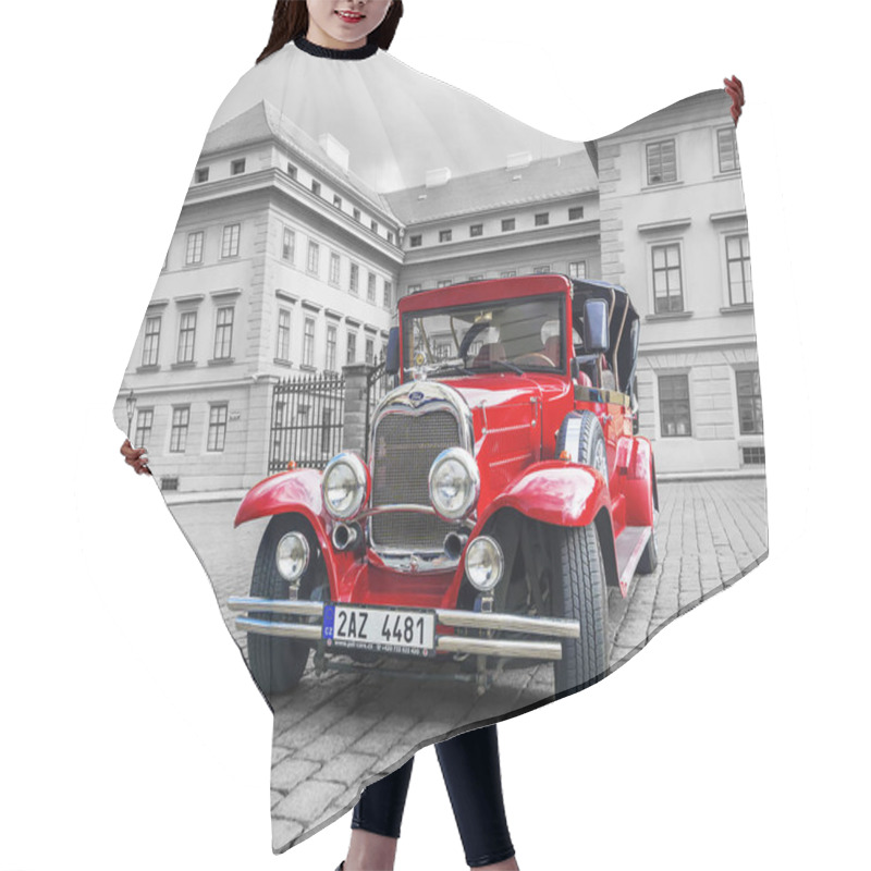 Personality   PRAGUE, CZECH REPUBLIC - MAY 17, 2016: A Red Retro Car On The S Hair Cutting Cape