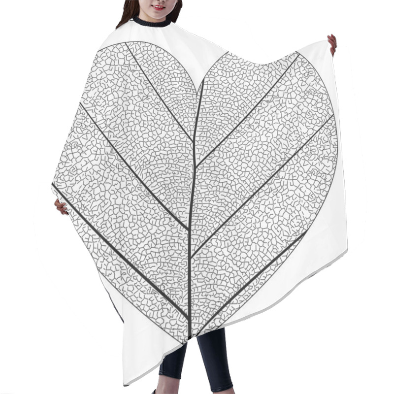 Personality  Botanical Series Elegant Detailed Single Leaf Closeup Texture Structure In Sketch Style Black And White On White Background In The Love Heart Shape  Hair Cutting Cape