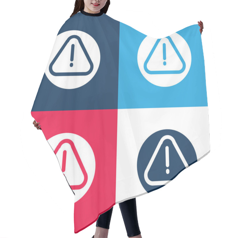 Personality  Alarm Sign Of An Exclamation Symbol In A Triangle Blue And Red Four Color Minimal Icon Set Hair Cutting Cape