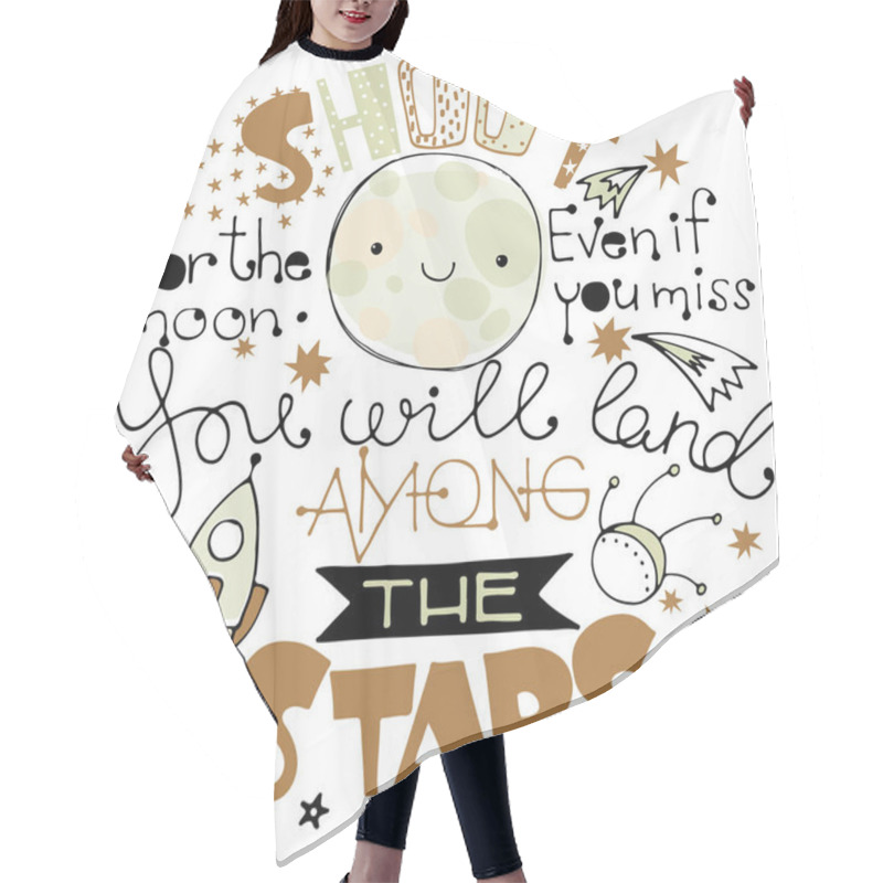 Personality  Doodle Lettering With Moon And Space Elements Hair Cutting Cape