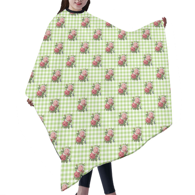 Personality  Seamless Roses On Green Gingham Hair Cutting Cape