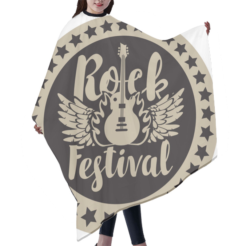 Personality  Round Emblem With The Guitar For A Rock Festival Hair Cutting Cape