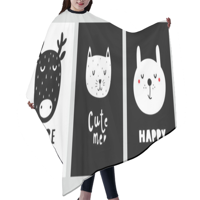 Personality  Nordic Design Prints With Cute Animals. Vector Art. Hair Cutting Cape