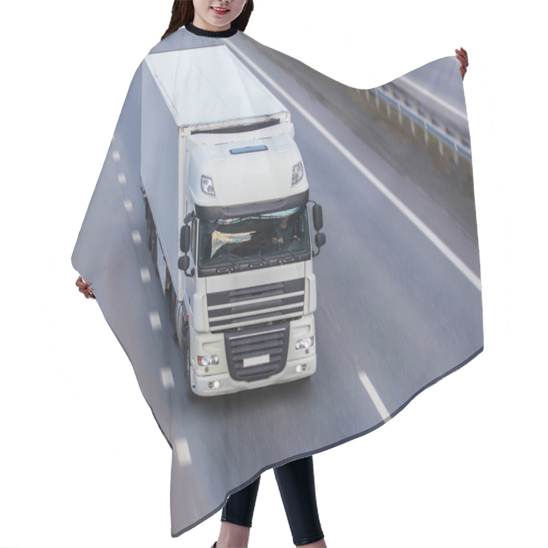 Personality  Big Powerful Truck Moves On Highway Hair Cutting Cape