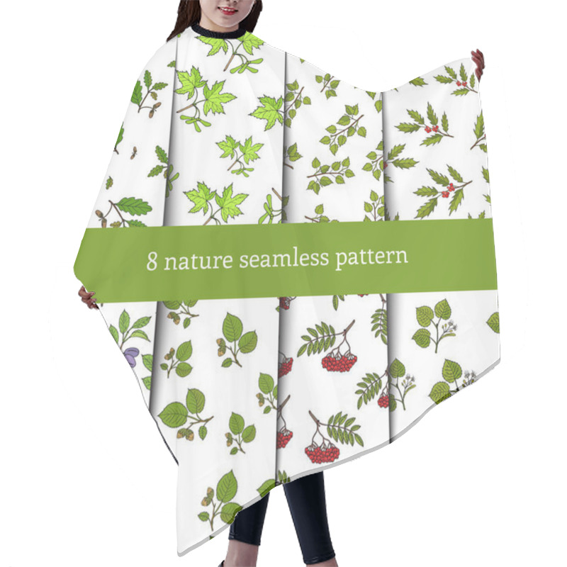 Personality  Set Of Seamless Pattern With Tree Branches Hair Cutting Cape