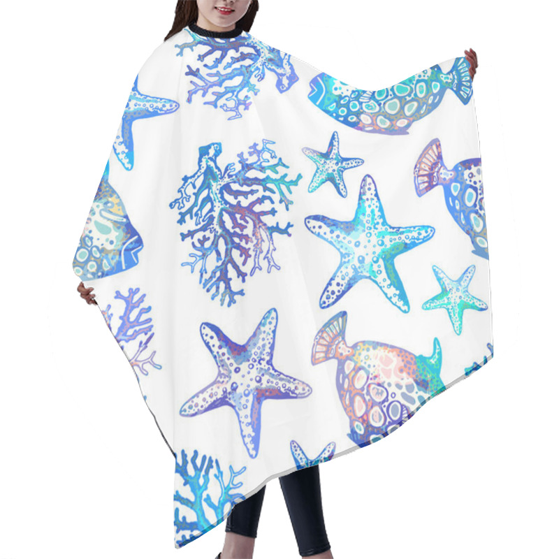 Personality  Marine Fish, Corals And Starfish Pattern Hair Cutting Cape