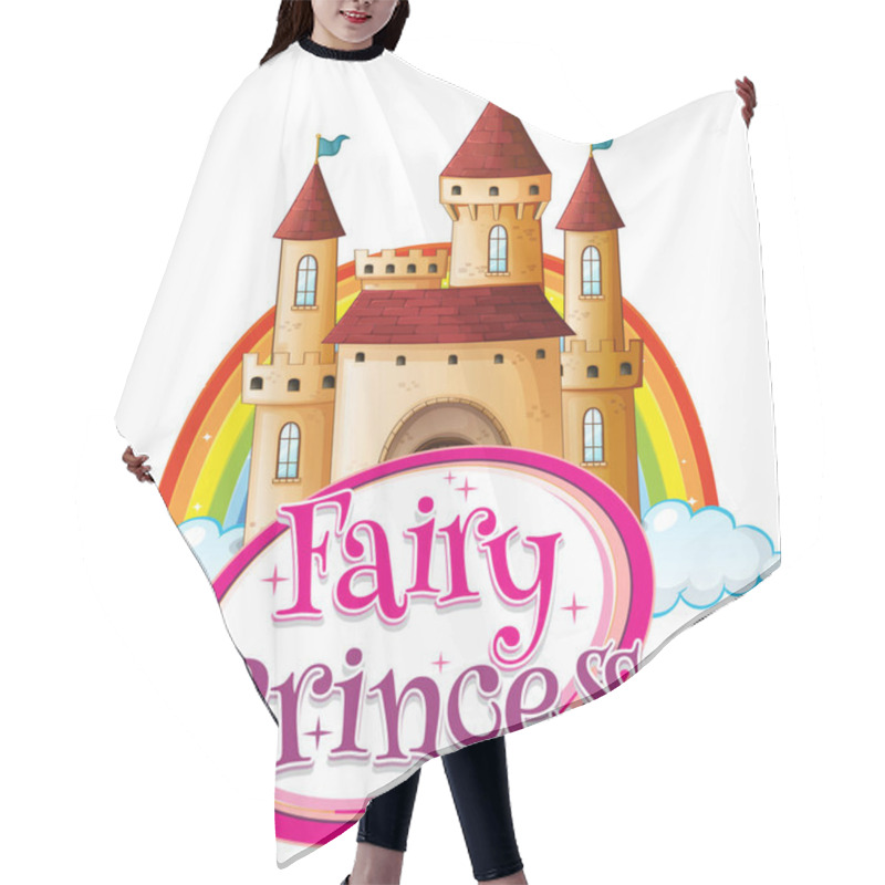 Personality  Font Design For Word Fairy Princess With Big Castle On The Clouds Illustration Hair Cutting Cape