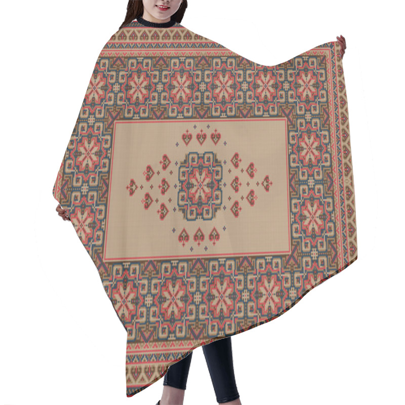 Personality  Image Of A Luxurious Old Oriental Carpet With Brown, Beige And Red Patterns And Ornament In The Center On A Beige Backgroun Hair Cutting Cape