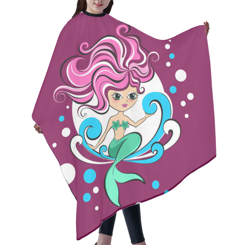 Personality  Pink Cartoon Mermaid Sitting In The Waves Hair Cutting Cape