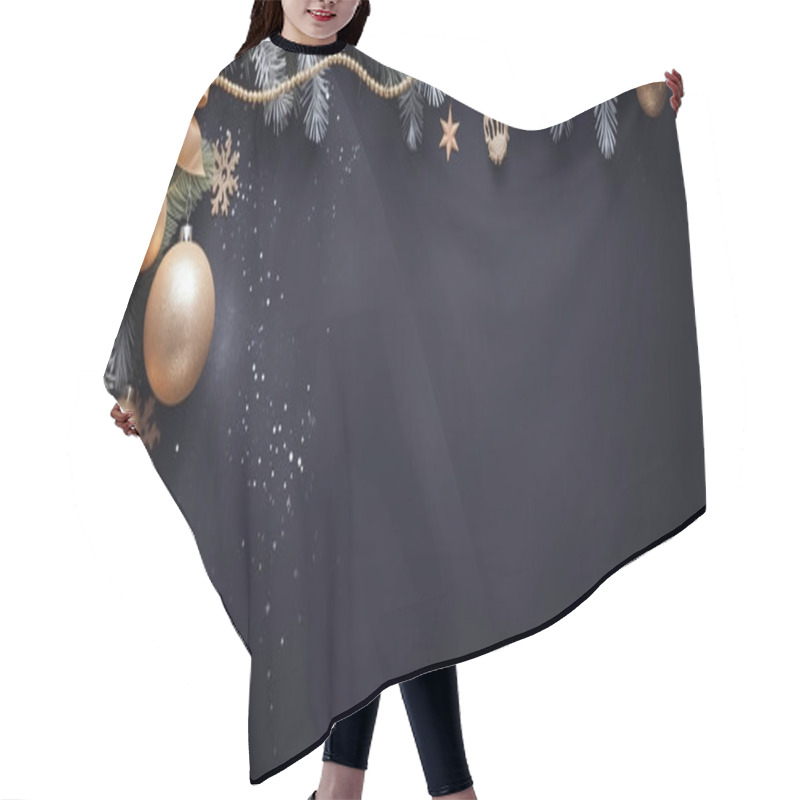 Personality  Christmas Tree Decorated Dark Background With Copy Space Hair Cutting Cape