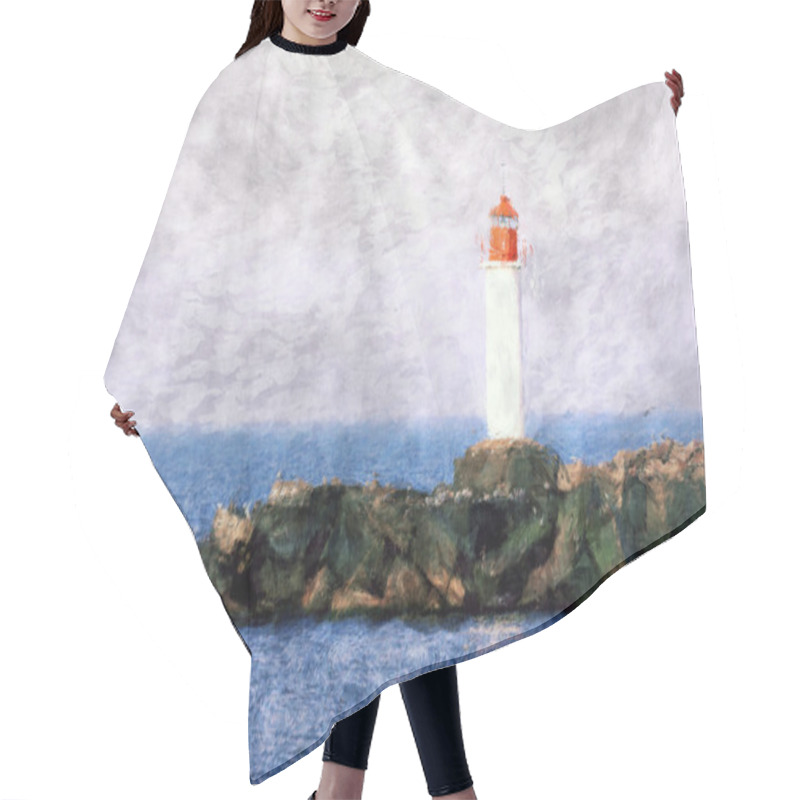 Personality  White Lighthouse Painting Hair Cutting Cape