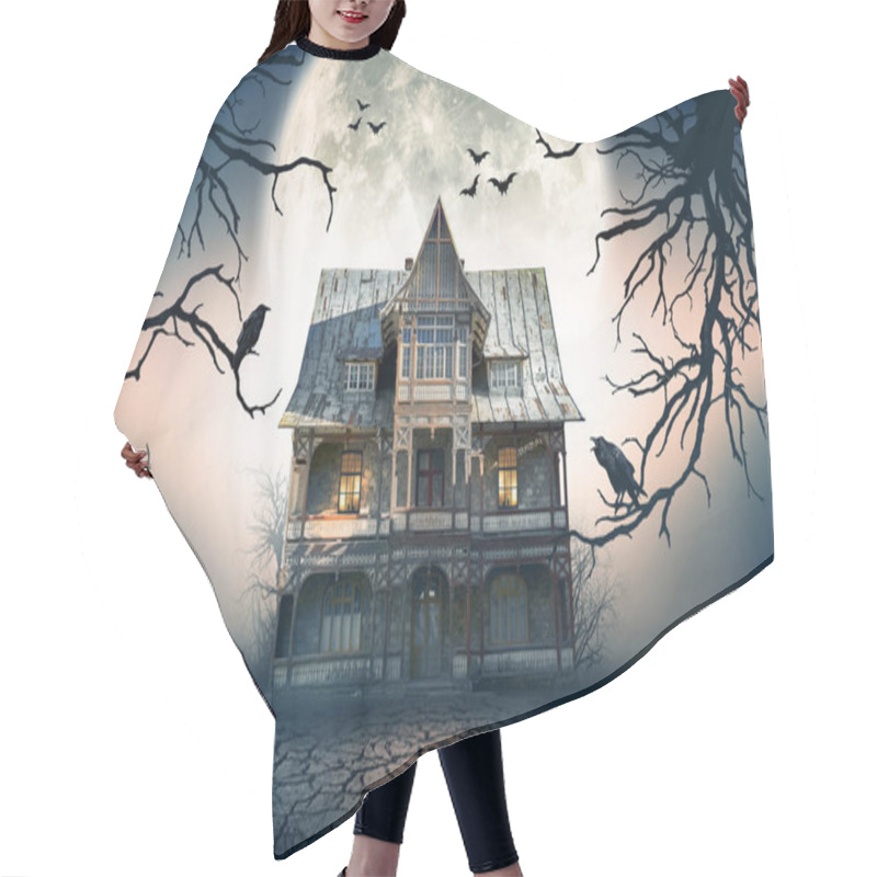 Personality  Haunted House With Crows And Spooky Atmosphere. Hair Cutting Cape