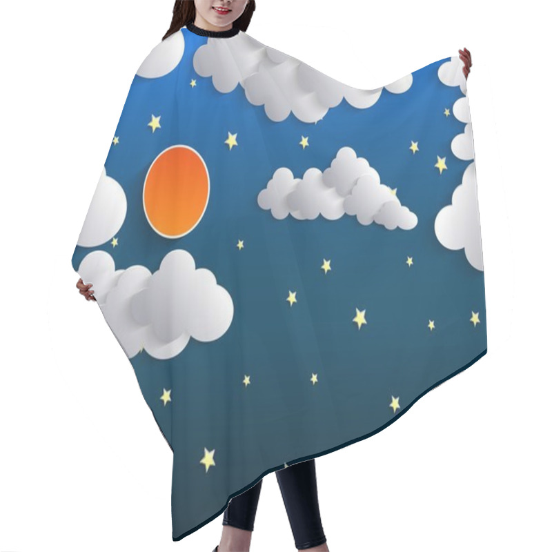 Personality  Night Background, Moon, Clouds And Stars On Dark Blue Sky Hair Cutting Cape