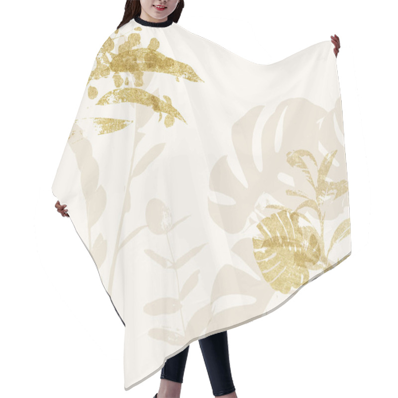 Personality  Gold Beige Cream Botanical Chic Pattern With Tropical Leaves Hair Cutting Cape