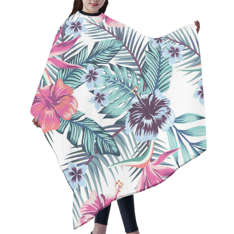 Personality  Hibiscus Plumeria Leaves Seamless White Background Hair Cutting Cape