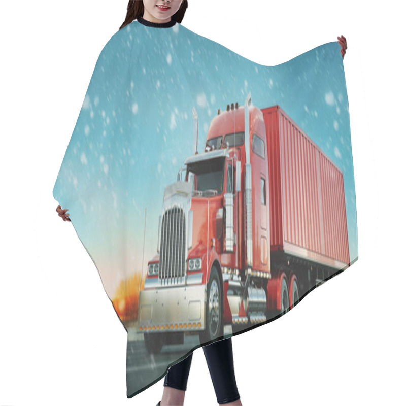 Personality  Red Truck And Snow.3d Render And Illustration. Hair Cutting Cape