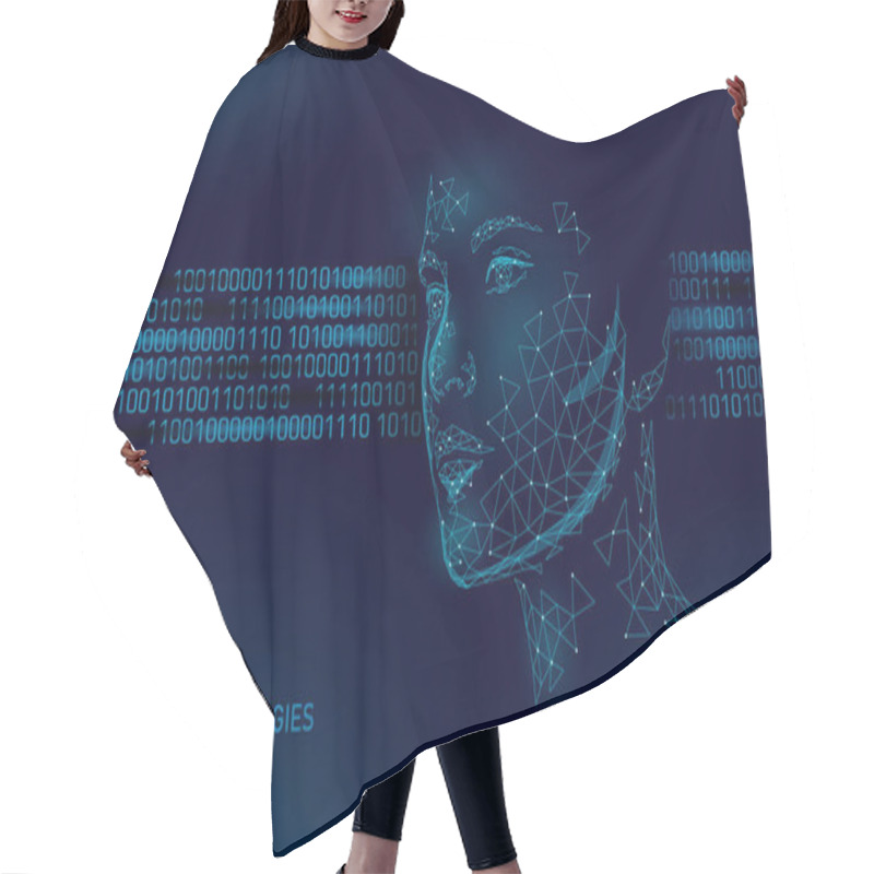 Personality  Low Poly Female Human Face Biometric Identification. Recognition System Concept. Personal Data Secure Access Scanning Innovation Technology. 3D Polygonal Rendering Vector Illustration Hair Cutting Cape