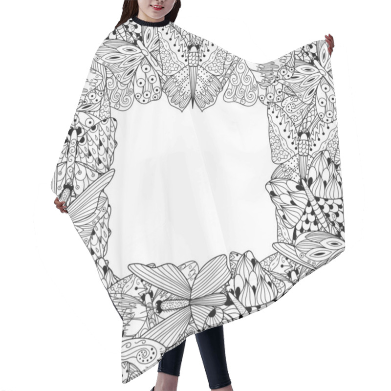 Personality  Black And White Frame With Doodle Butterflies Hair Cutting Cape