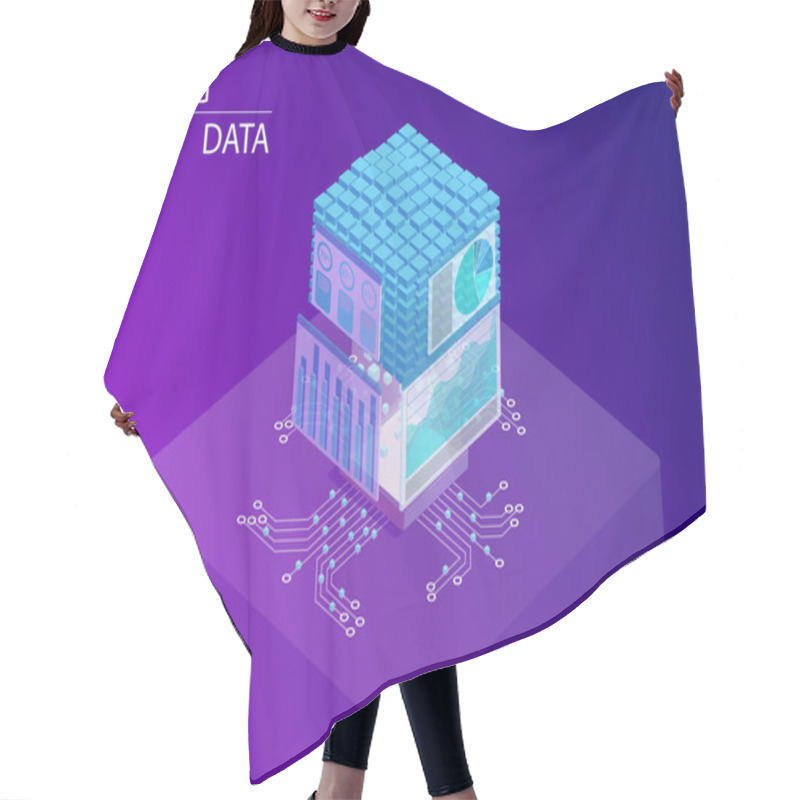 Personality  Big Data And Analytics Concept With Dashboards Displaying Information And Data Cube. 3d Isometric Vector Illustration. Hair Cutting Cape