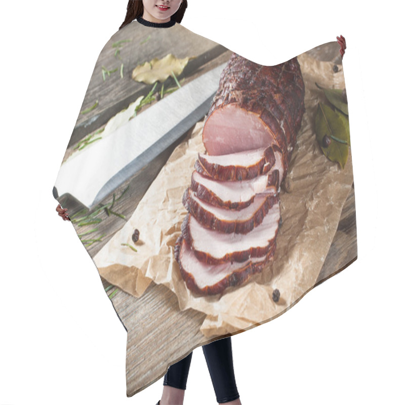 Personality  Smoked Ham On A Chopping Board. Hair Cutting Cape