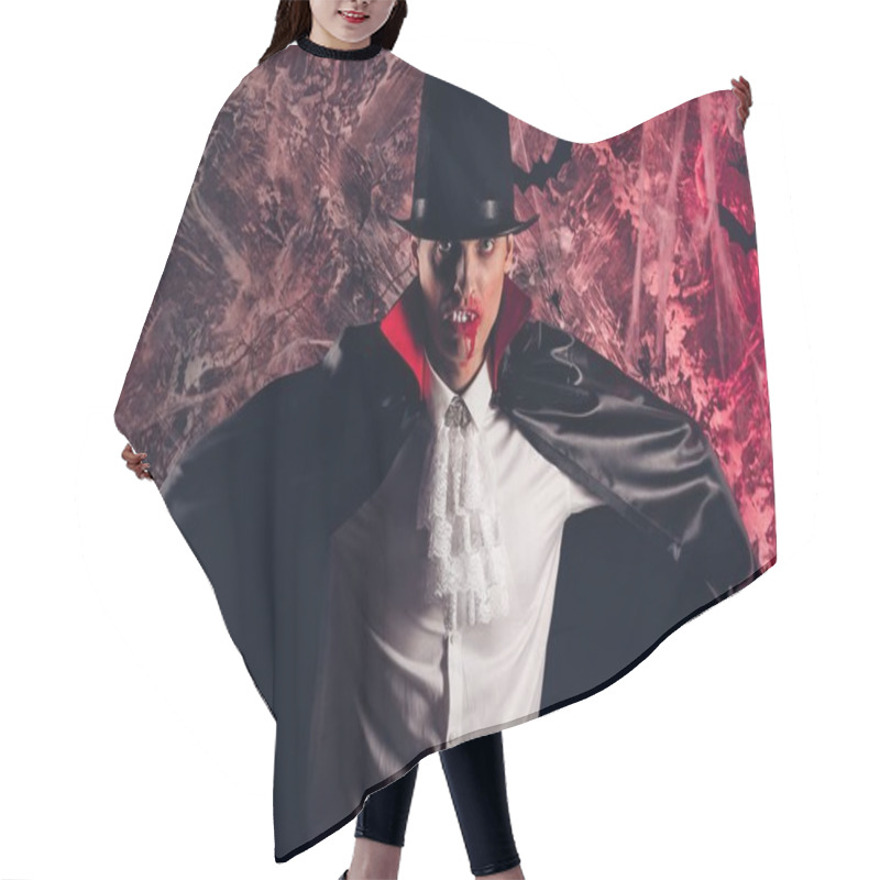 Personality  Handsome Man Dressed In A Dracula Costume For Halloween. Hair Cutting Cape