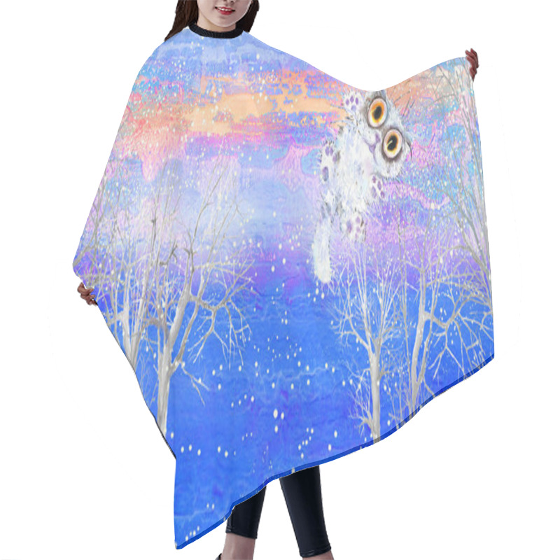 Personality  White Flying Kitten In Winter Landscape Hair Cutting Cape