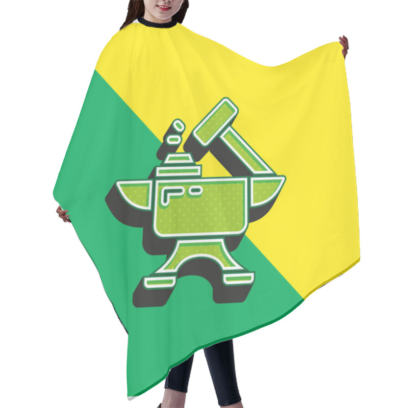 Personality  Blacksmith Green And Yellow Modern 3d Vector Icon Logo Hair Cutting Cape