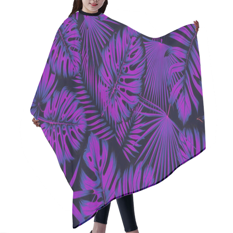 Personality  Trendy Seamless Tropical Pattern With Exotic Leaves In Ultraviol Hair Cutting Cape