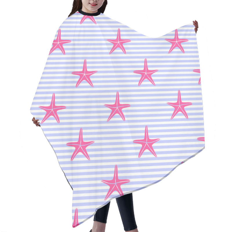 Personality  Seamless Pattern With Pink Starfishes On Stripes Hair Cutting Cape