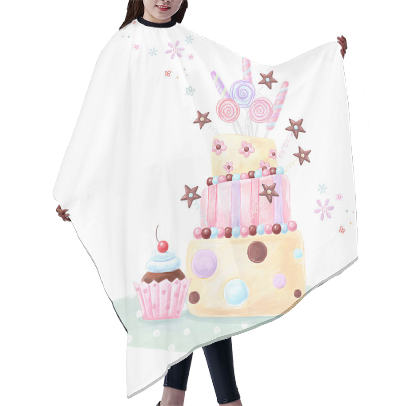 Personality  Tea Time Template Design. Illustration Made Of Birthday Cake, Sweets And Cupcake.Bright Summer Outlines Made From Tea Things. Let's Tea! Birthday Cake. Hair Cutting Cape