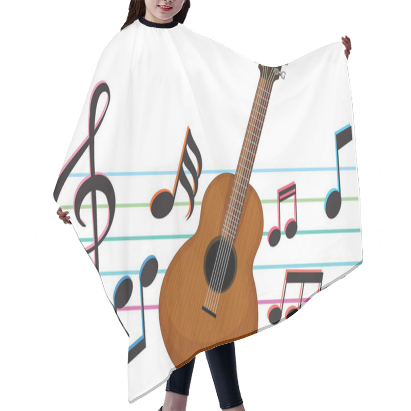 Personality  Vibrant Illustration Of Guitar With Musical Notes Hair Cutting Cape