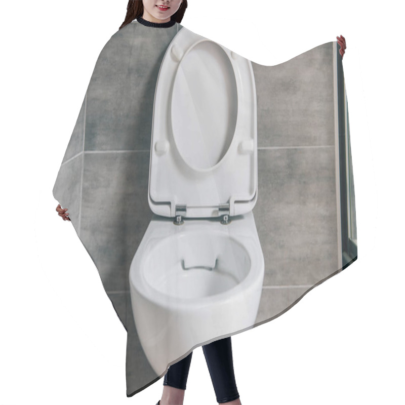 Personality  Close Up View Of White Ceramic Toilet In Modern Bathroom  Hair Cutting Cape