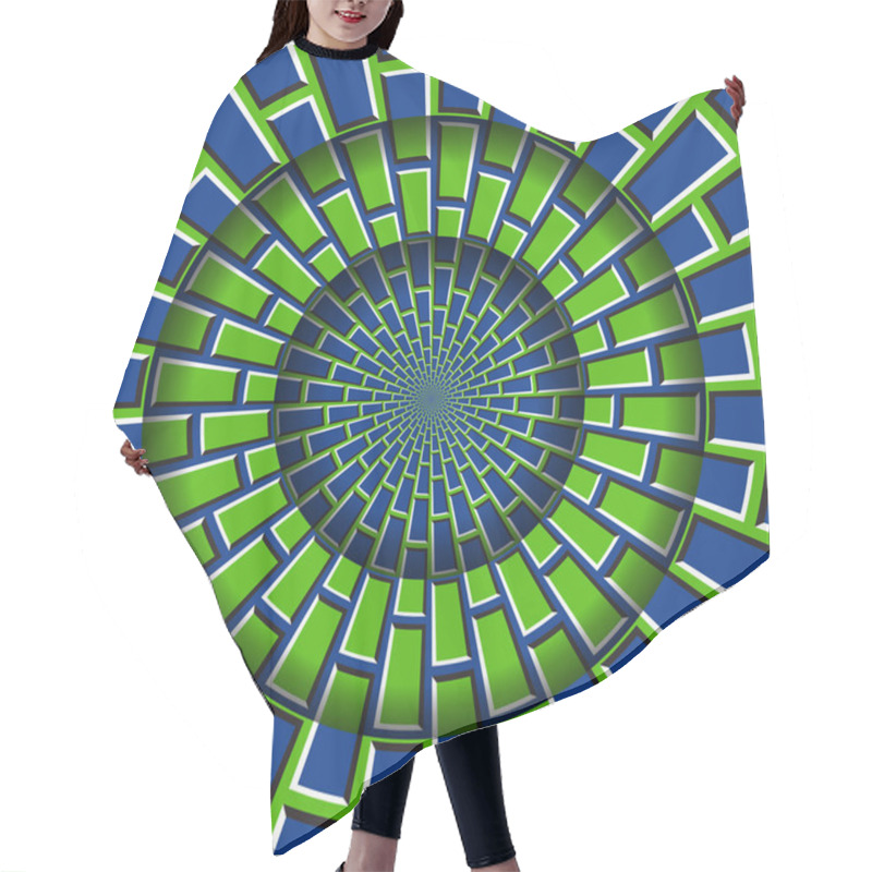 Personality  Abstract Round Frame With A Moving Blue Green Brickwork Pattern. Optical Illusion Hypnotic Background. Hair Cutting Cape