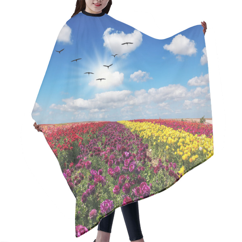 Personality  Field Of Flowers And Flock Of Cranes Hair Cutting Cape