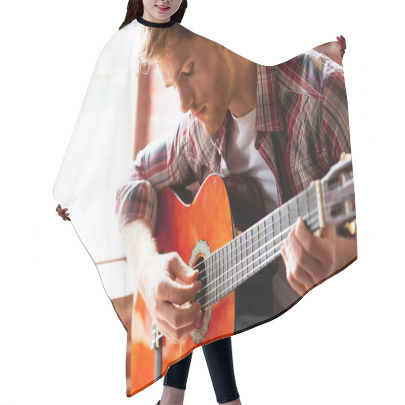 Personality  Handsome Man Playing Guitar. Hair Cutting Cape