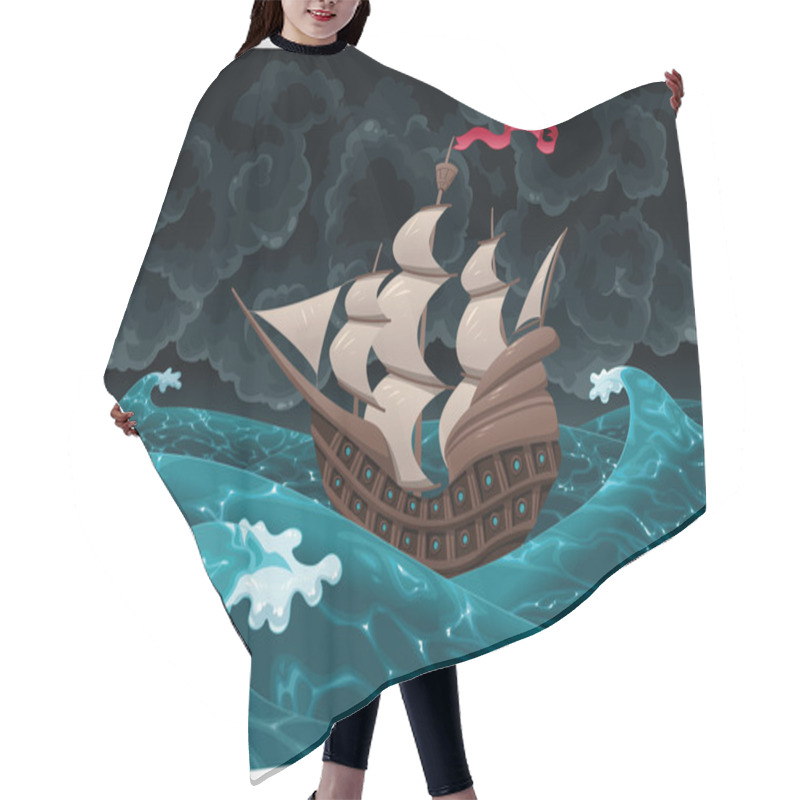 Personality  Galleon In The Sea With Storm. Hair Cutting Cape