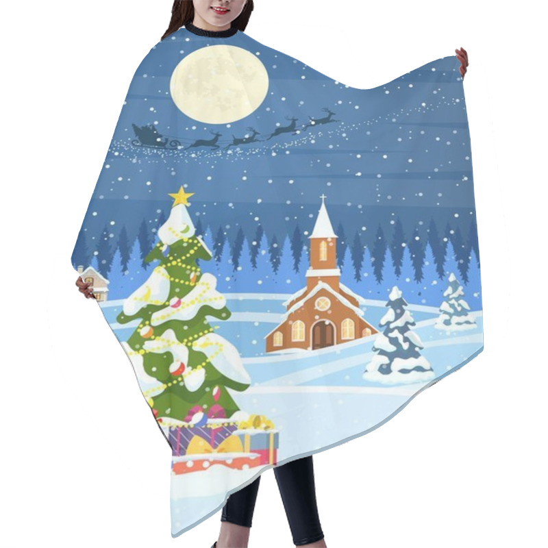 Personality  Christmas Landscape Background With Snow And Tree Hair Cutting Cape